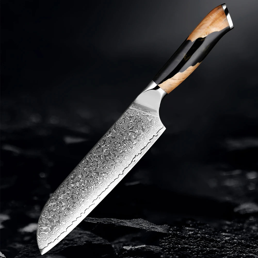 Xituo 7" Damascus Santoku Knife – VG10 67-Layer Steel Damascus Santoku Knife Qst Santoku Knife