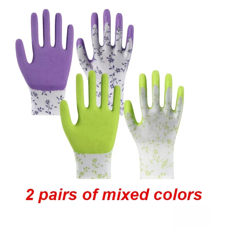 Women's Nylon Gardening Gloves – 2 Pairs for Planting & Weeding Gardening Gloves Qme 2 pairs mixed Size fits all