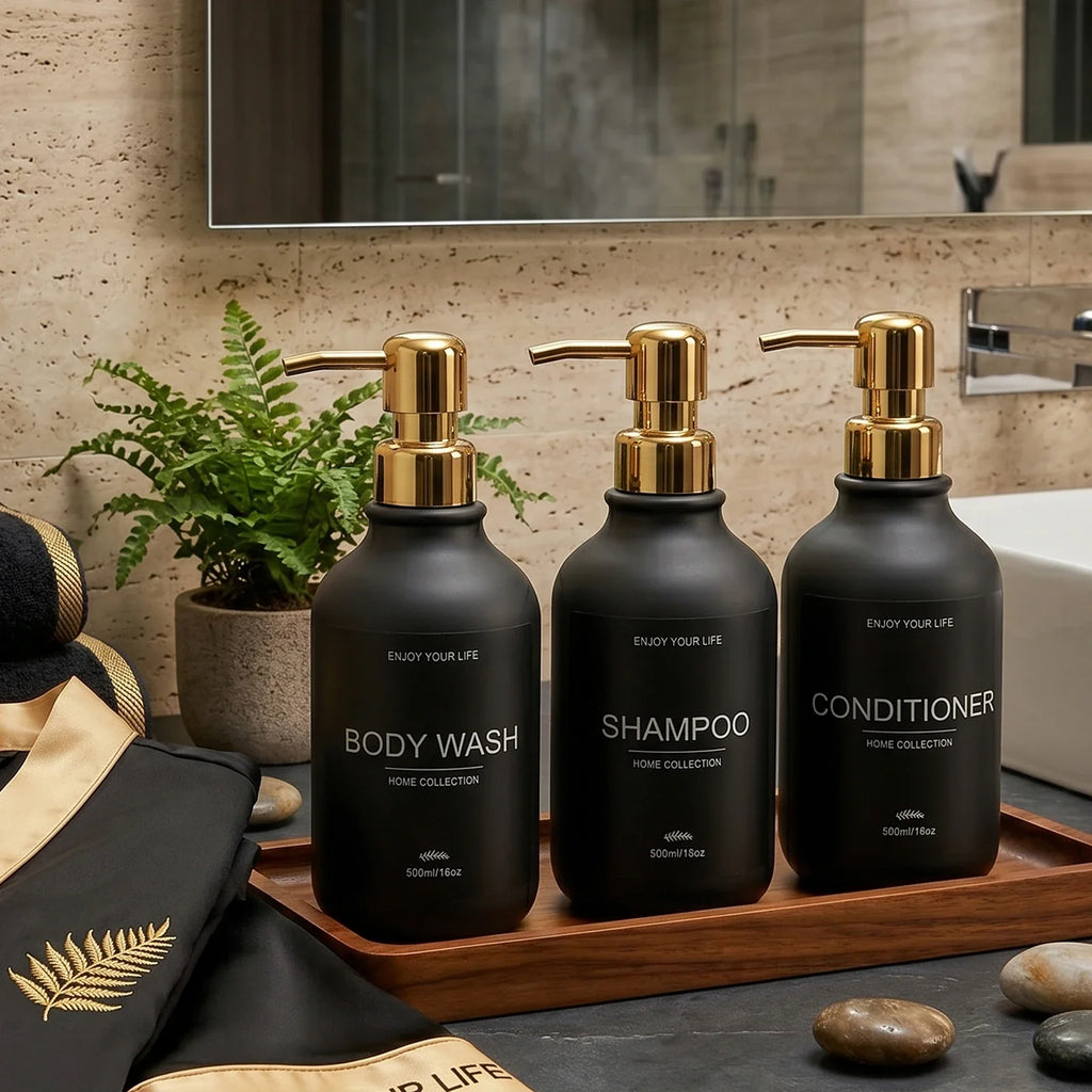 Matte Black Shower Dispenser Bottles – Shampoo & Body Wash Pump Shower Dispenser Bottles Qme