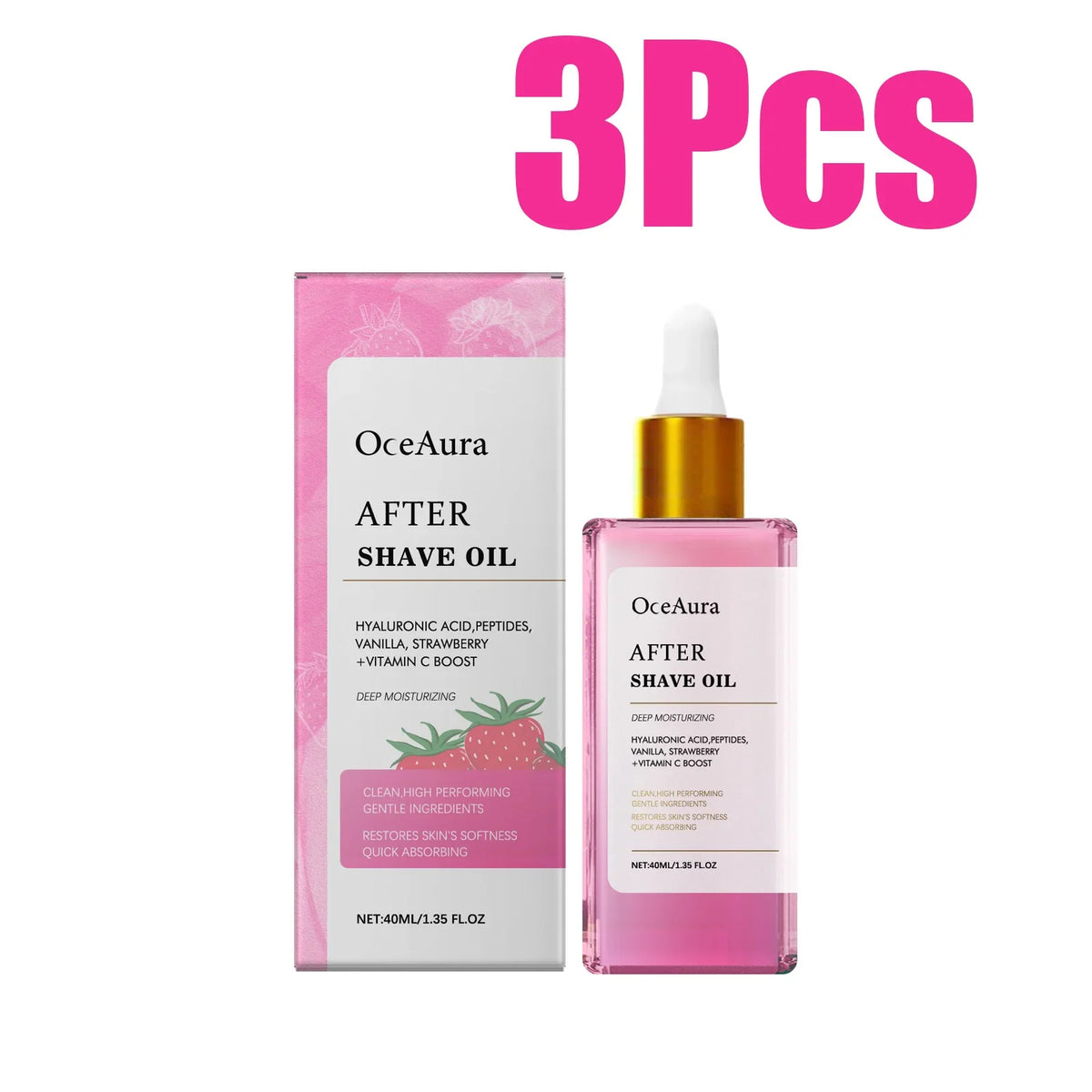 Strawberry After Shave Oil | Jojoba, Hyaluronic Acid Skin Care After Shave Oil Qme 3 x 40ml Boxed