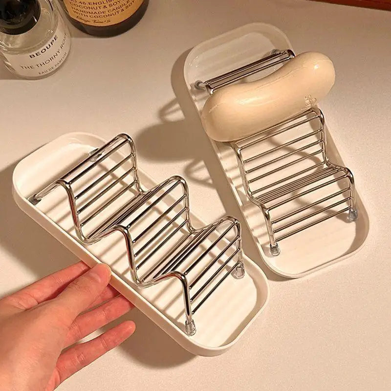 Wave Stainless Steel Soap Dish with Drain | Bathroom Organizer Soap Dish Qme