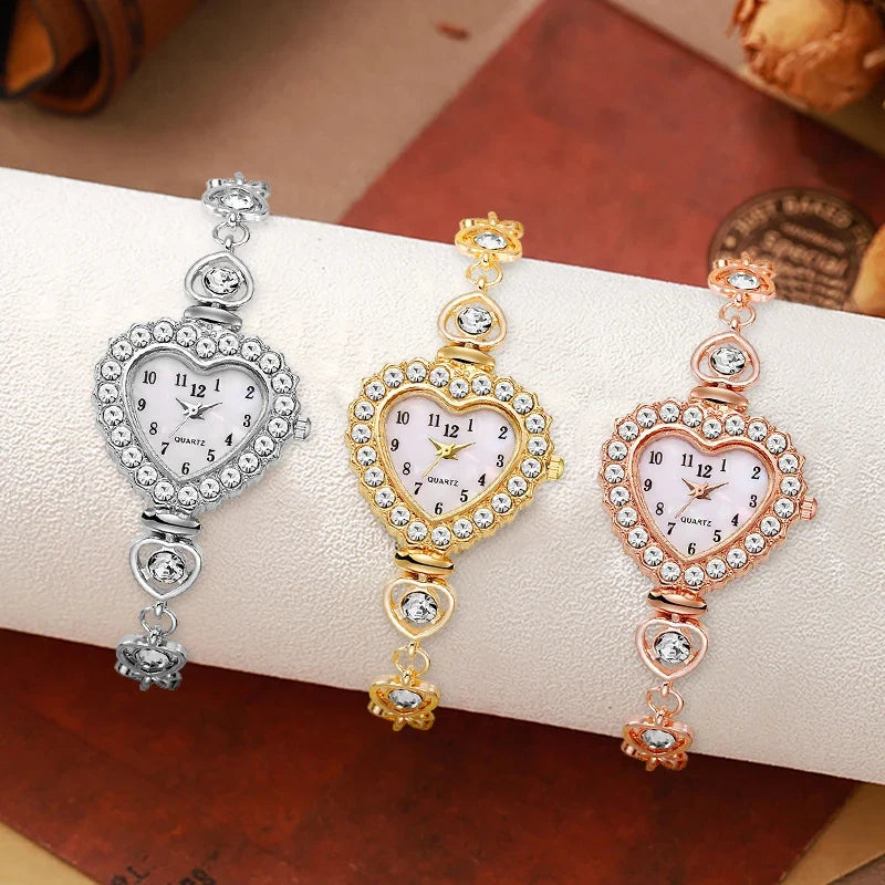 Women's Heart-Shaped Dial Fashion Watch | Faux Diamond Quartz Women's Fashion Watch Qme