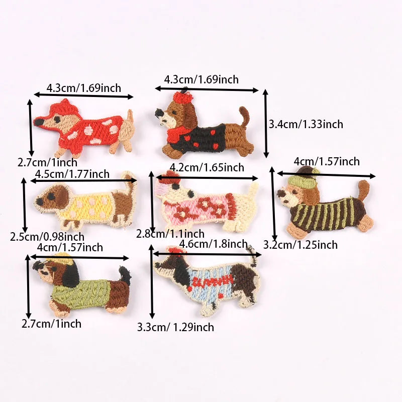 Sausage Dog Iron-On Cloth Patches | 10pcs Mixed Colors & Designs Sew-On Cloth Patches Qme
