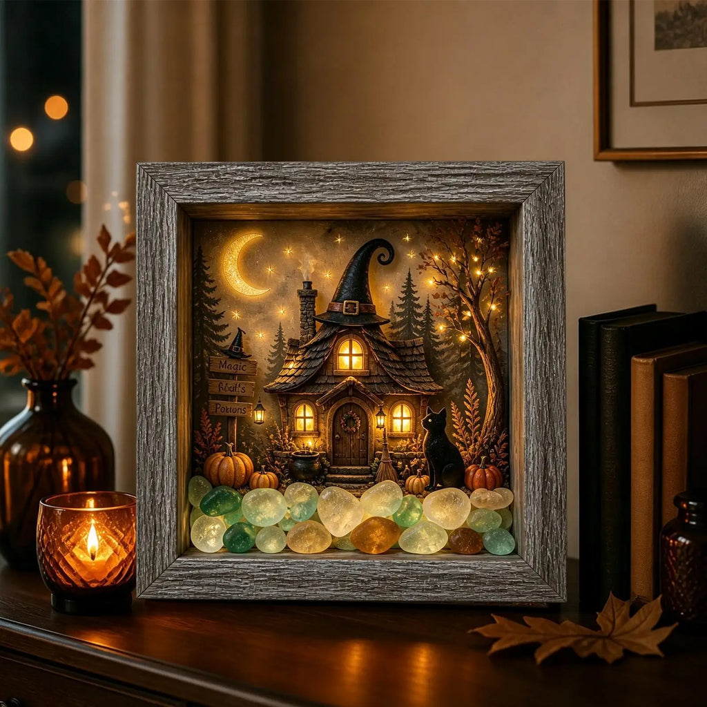 Sea Glass LED Memory Box Framed Artwork – Halloween Décor LED Framed Artwork Qme