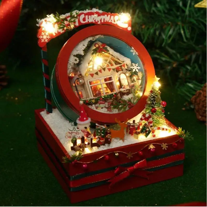 Wooden DIY Mini Christmas Cottage House Holiday Decoration Christmas Cottage Decor Qme