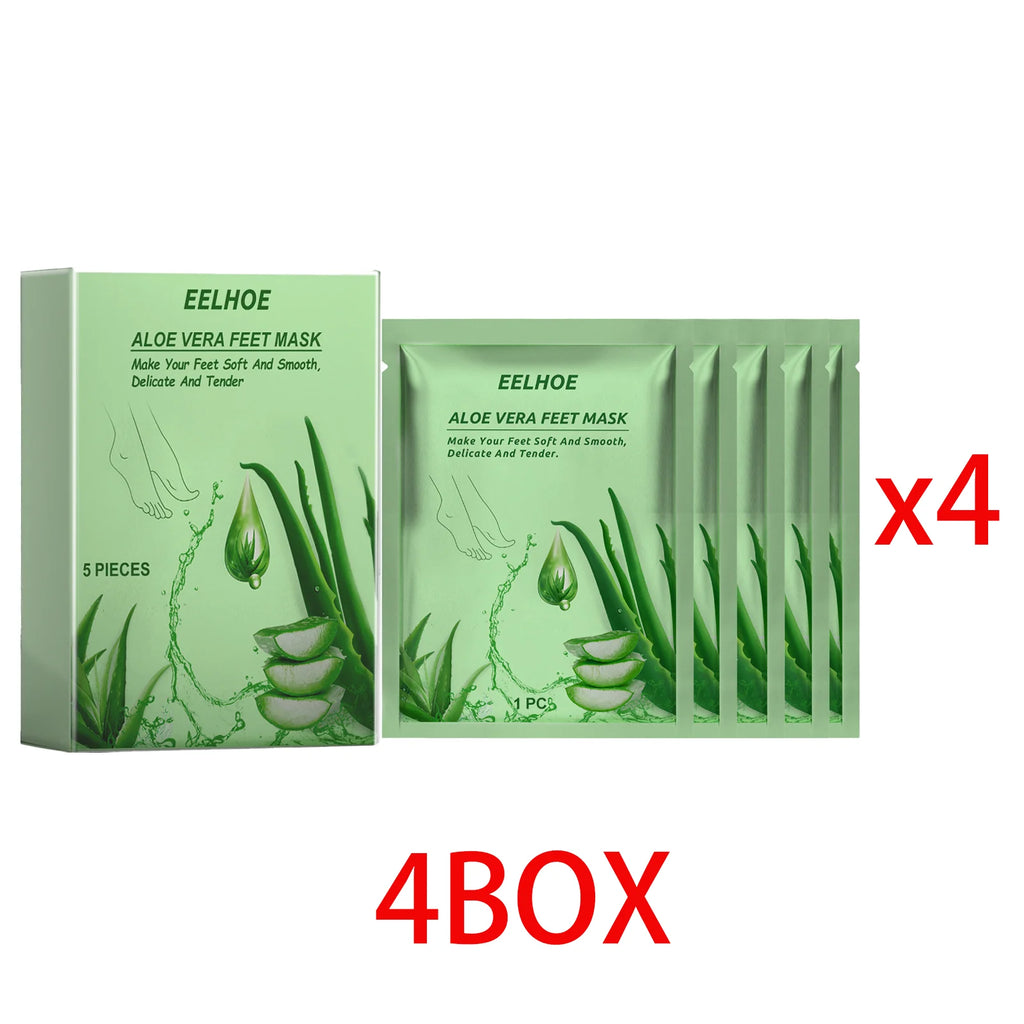 Aloe Vera Moisturizing Foot Mask Booties – 5 Pairs Exfoliating Foot Mask Booties Qst 4 BOX
