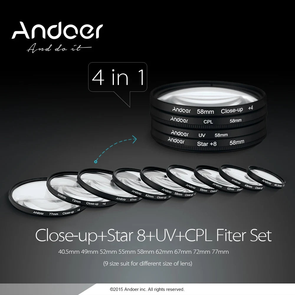 52mm Camera Filter Kit – UV, CPL, Macro & Star 8-Point Filters Camera Lens Filter Kit Qst