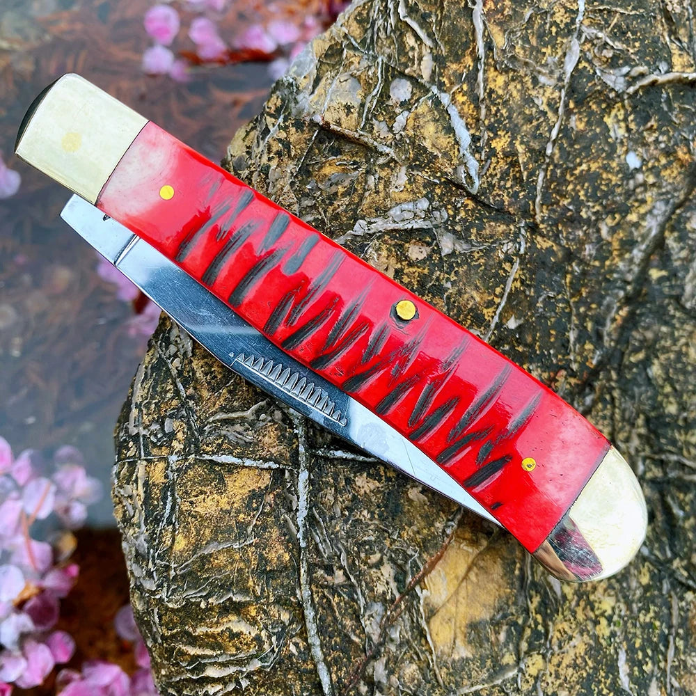 Z.QIAN Trapper Slip Joint Folding Pocket Knife – Bone Handle Folding Pocket Knife Qst Burgundy