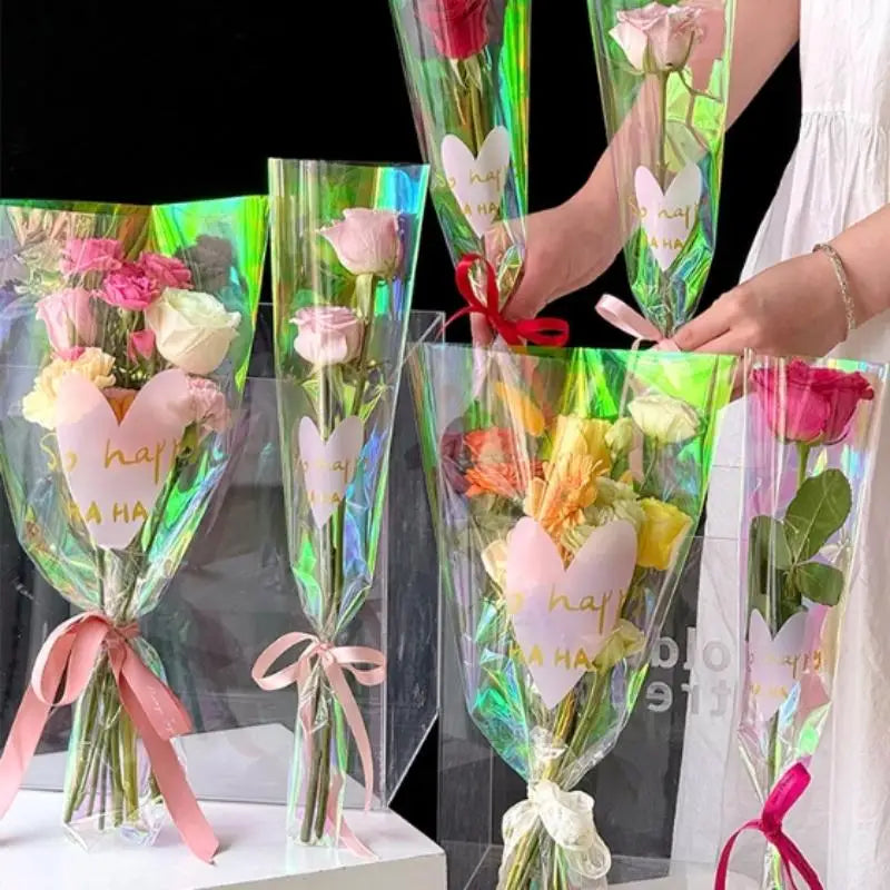 Colorful Transparent Laser Flower Packaging Bags – 30pcs Flower Packaging Bags Qme
