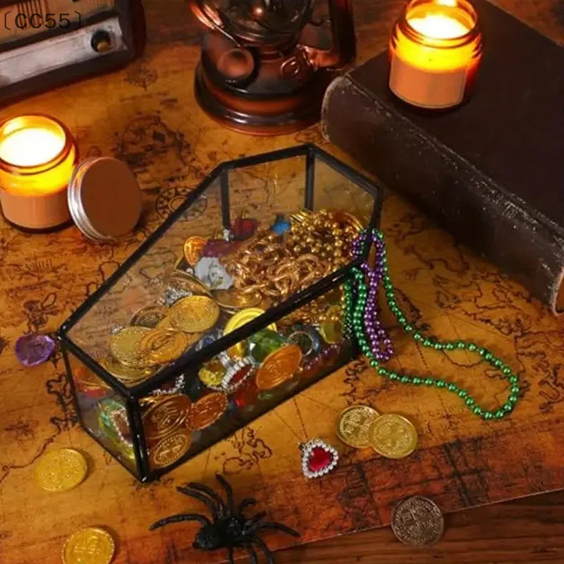 Gothic Coffin Glass Jewelry Box – Vintage Keepsake Display Decorative Keepsake Box Qst