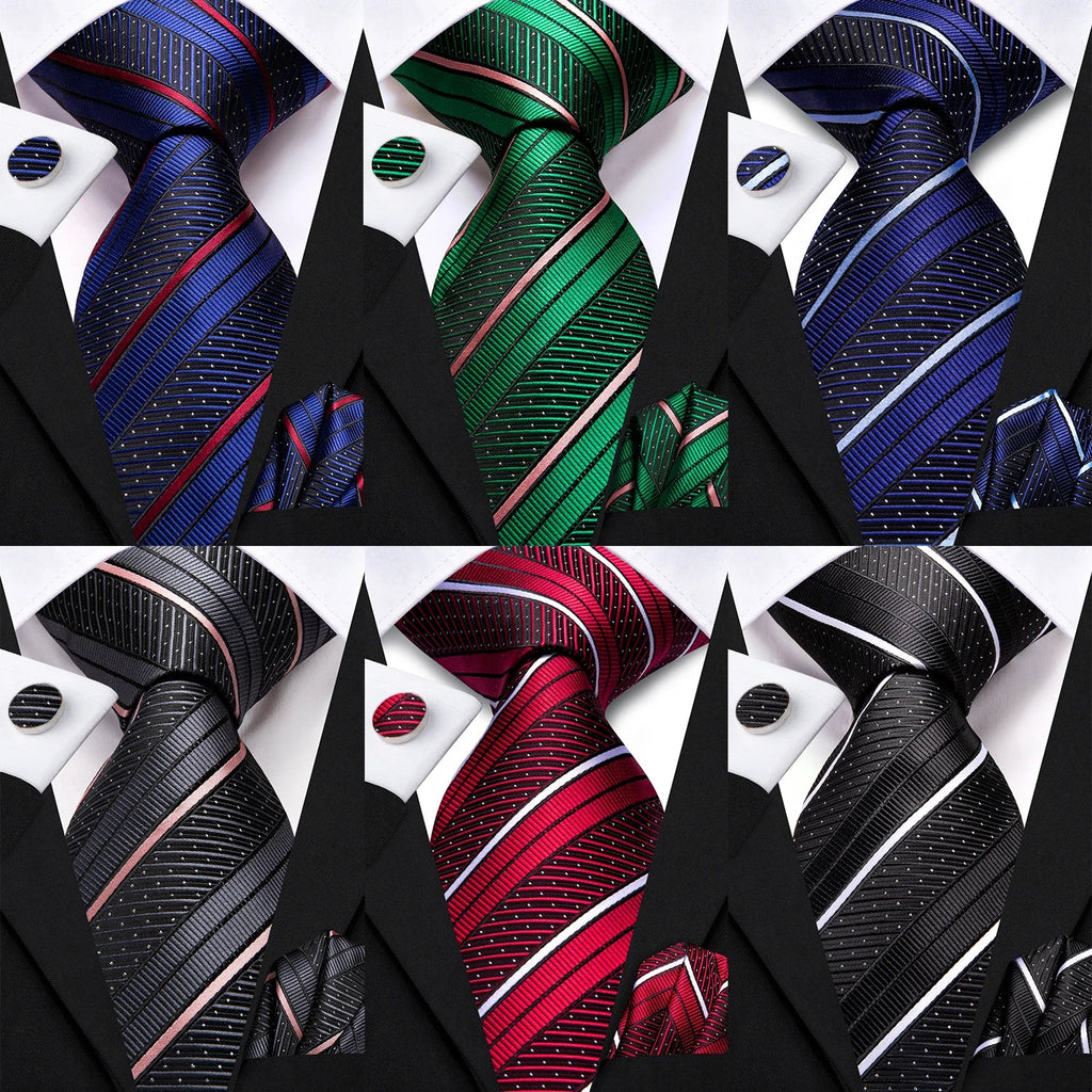 Men's Striped Silk Necktie & Pocket Square Set | Hi-Tie Necktie & Pocket Square Set Qme