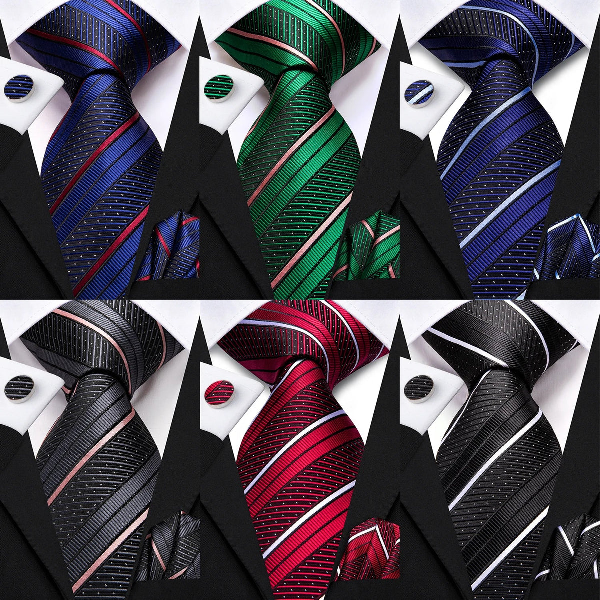 Men's Striped Silk Necktie & Pocket Square Set | Hi-Tie Necktie & Pocket Square Set Qme