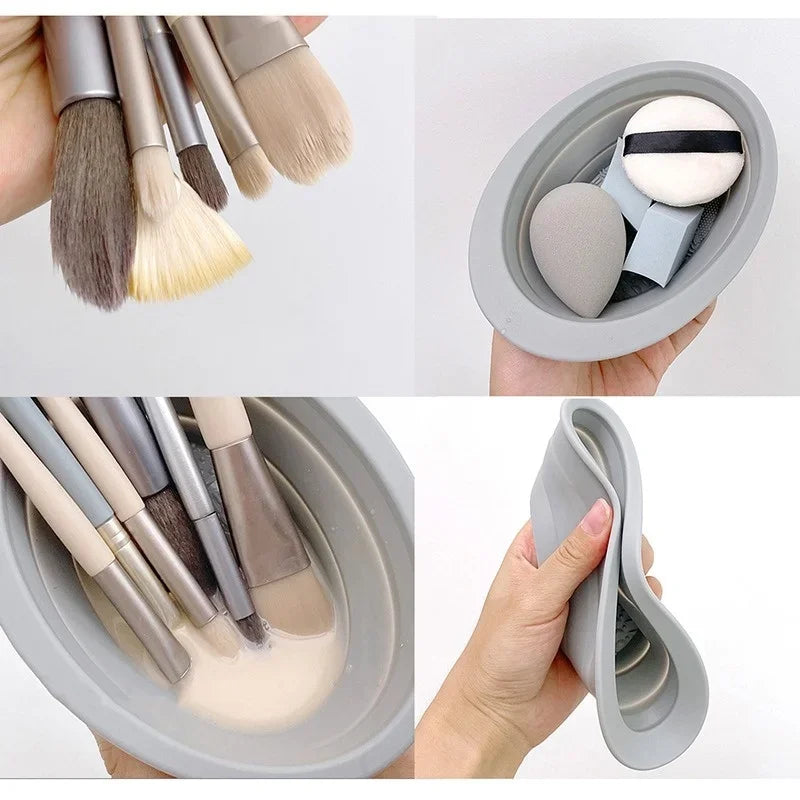 Foldable Silicone Makeup Brush Cleaner Bowl & Cleaning Mat Makeup Brush Cleaner Qme