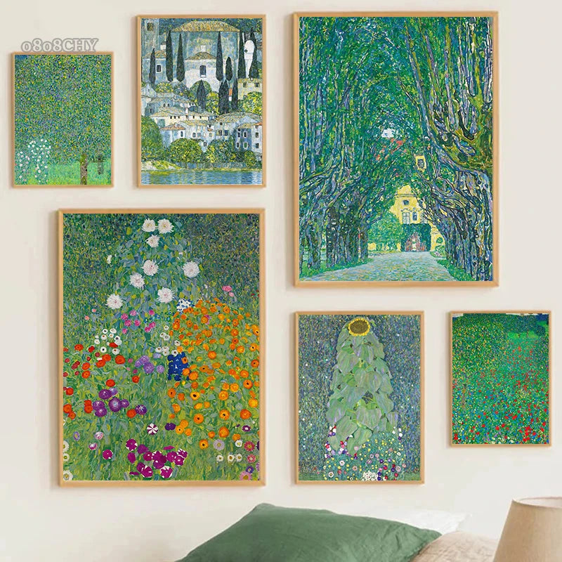 Gustav Klimt Flower Garden Canvas Print – Nordic Wall Art Canvas Wall Art Qst
