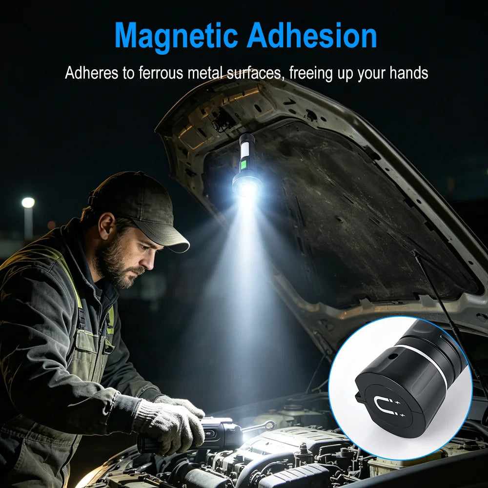 BORUiT LED COB Camping Flashlight – 11 Modes, Magnetic USB-C Camping Flashlight Qst
