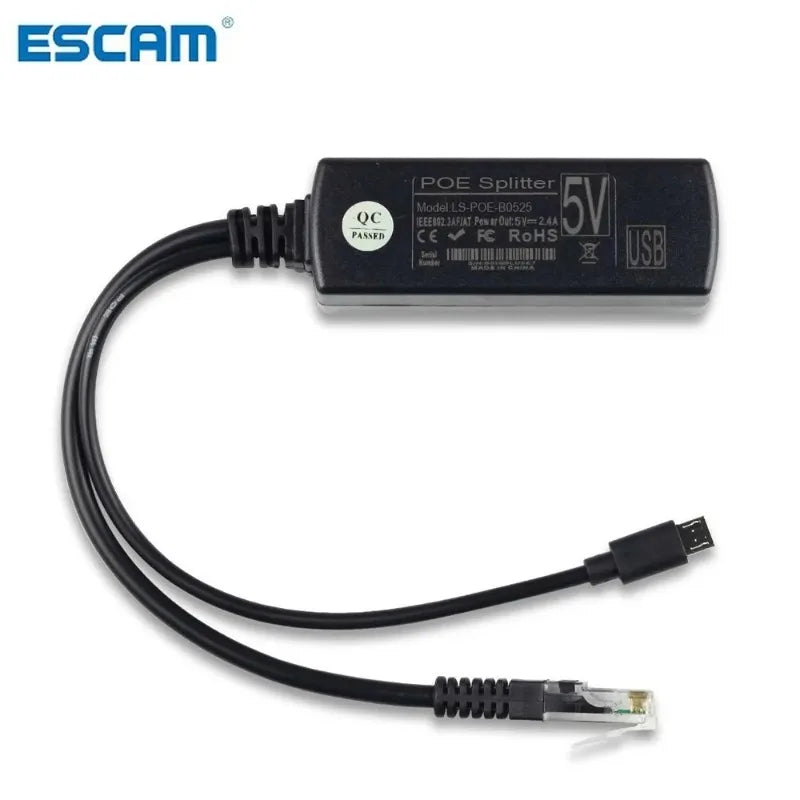 ESCAM 802.3af Active PoE Splitter 48V to 5V 2.4A Micro USB PoE Splitter Adapter Qme Micro USB China Mainland