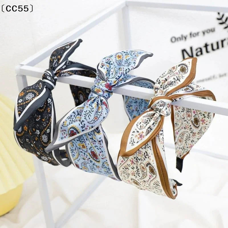 Retro Bohemian Floral Paisley Rabbit Ear Bow Headband Women Boho Hair Headband Qst