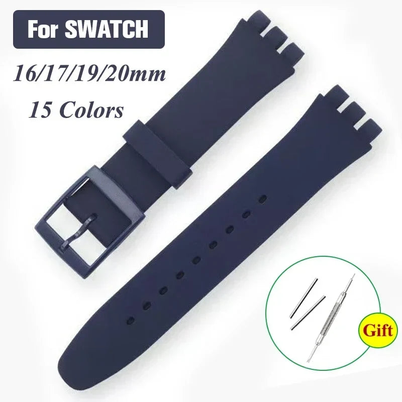 Soft Silicone Swatch Watch Strap – 17 Colors, 12–20mm Silicone Watch Strap Qme