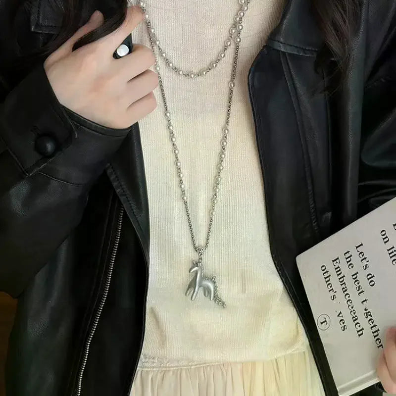 Korean Pearl Pony Pendant Necklace for Women & Girls Pendant Necklace Qme