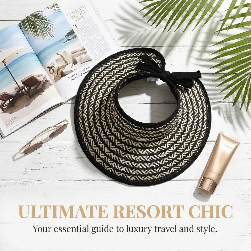 Women's Straw Sun Visor Cap – Large Brim Collapsible Summer Hat Straw Sun Visor Hat Qme