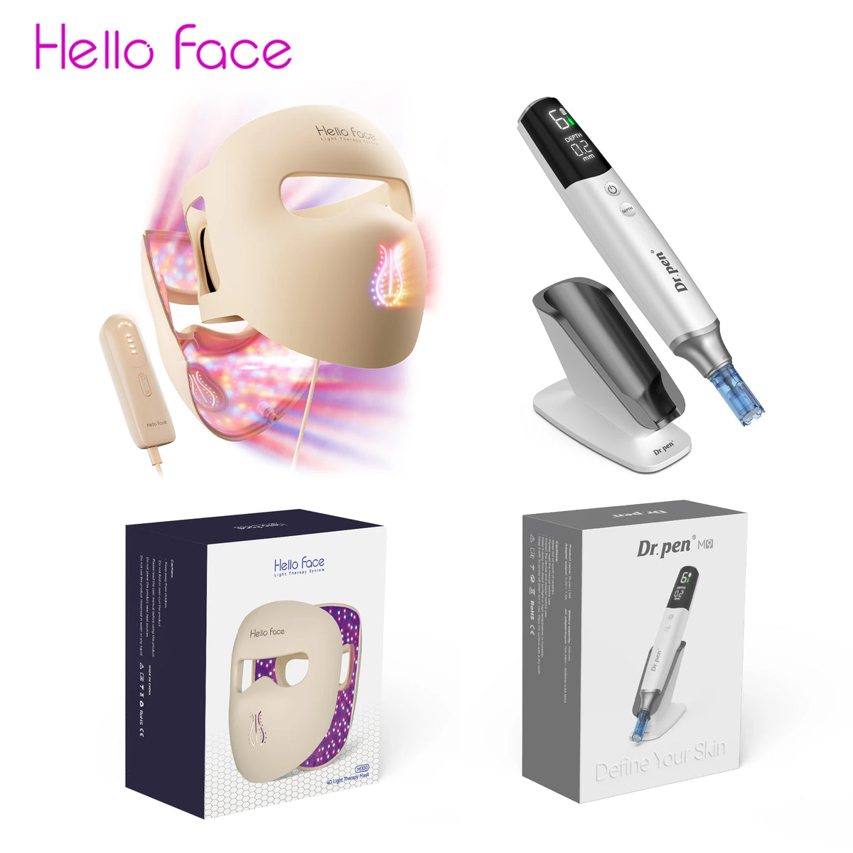 Dr. Pen M9 Microneedling Pen + Hello Face M300 LED Mask Combo Microneedling & LED Combo Qst