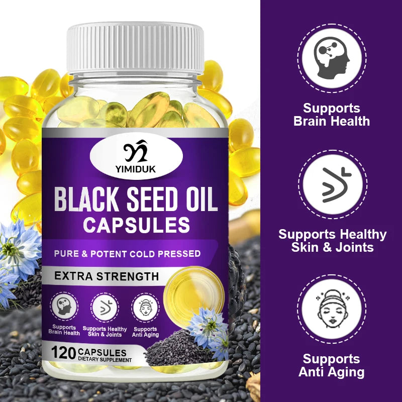 Yimiduk Black Seed Oil Capsules 120ct – Cold-Pressed, GMP Black Seed Oil Supplement Qst