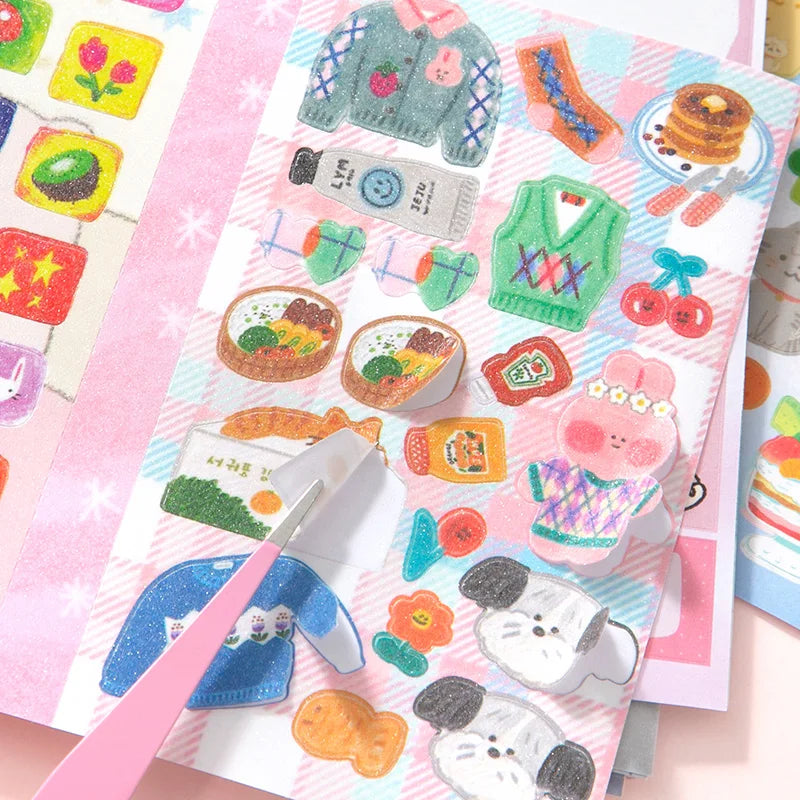 30-Sheet Cute Cartoon Scrapbook Sticker Diary | 4 Colors Scrapbook Journal Qme