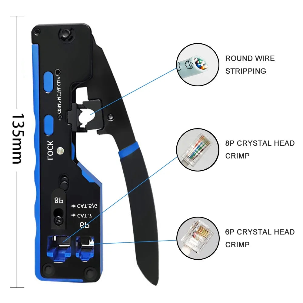 Network Cable Crimping Pliers Stripper & Tester – RJ45 RJ11 Cable Crimping Tool Kit Qme