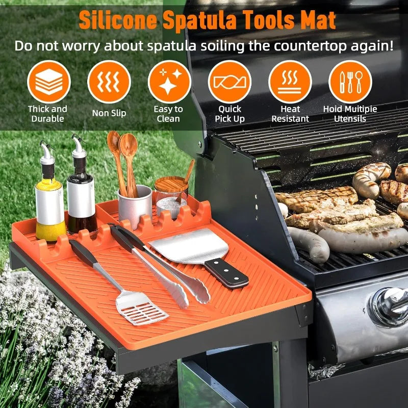 Silicone Grill Tool Holder Mat Side Shelf Drip Pad | BBQ Grill Accessory Mat Qme