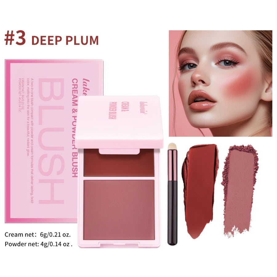 2-in-1 Cream & Powder Blush Palette – High Pigment Matte & Dewy Blush Palette Qst 03