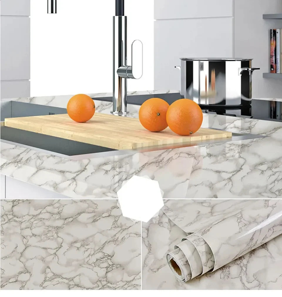 PVC Marble Peel & Stick Wall Sticker – Waterproof, Mold Resistant Peel & Stick Wallpaper Qme Snow White 55cmX5m