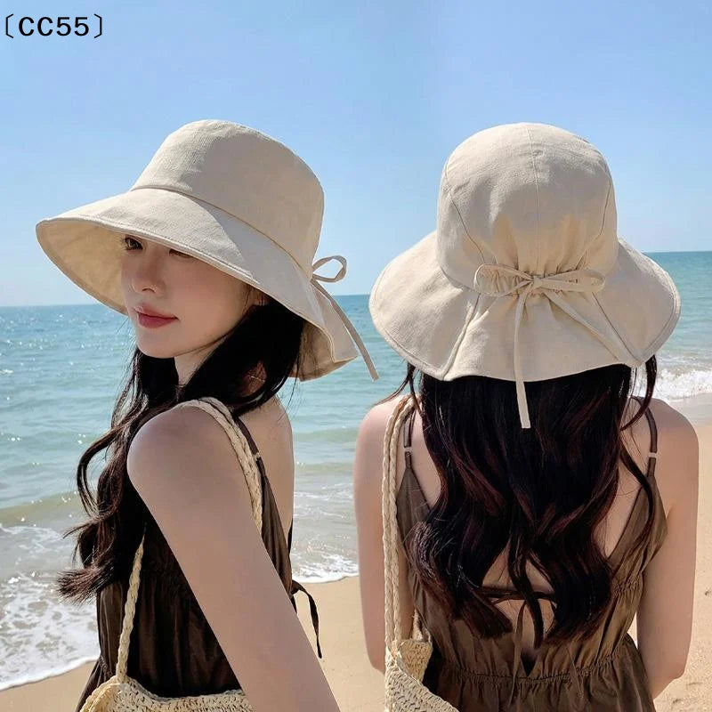 Women's Wide-Brim Foldable Sun Hat with Bow | Beach Travel Wide Brim Sun Hat Qst