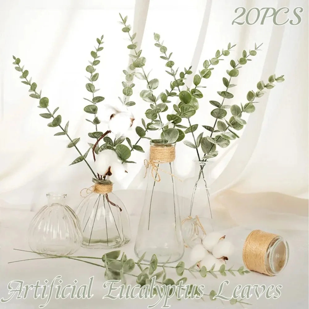 20 Artificial Eucalyptus Stems | Faux Leaf Wreath & Bouquet Artificial Plant Stems Qme
