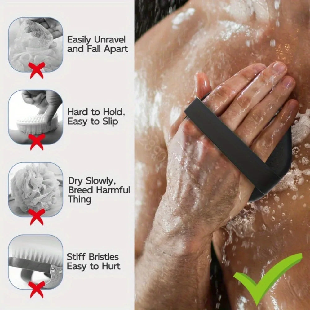 Silicone Back Brush Shower Scrubber with Handle – 6 Colors Silicone Bath Brush Qme