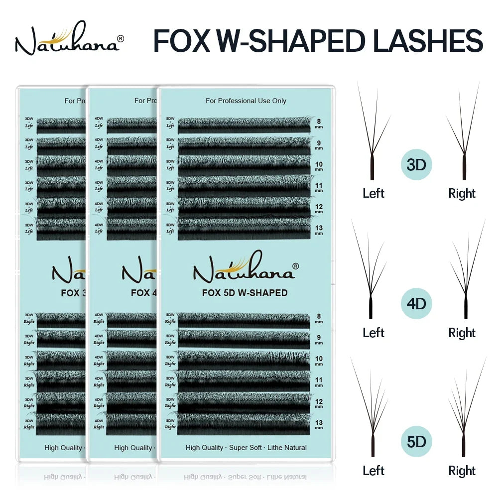 NATUHANA Fox Eye W-Shaped 3D 4D 5D Eyelash Extensions | Cat Eye Eyelash Extensions Qme
