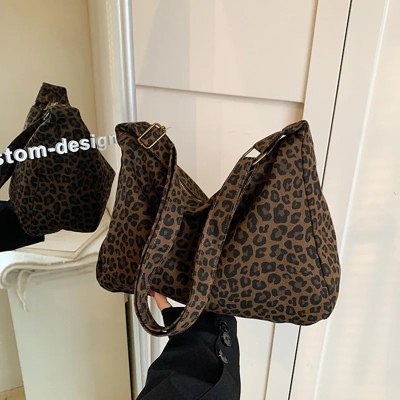 Women's Leopard Print Large Capacity Shoulder Crossbody Bag Shoulder Crossbody Bag Qme