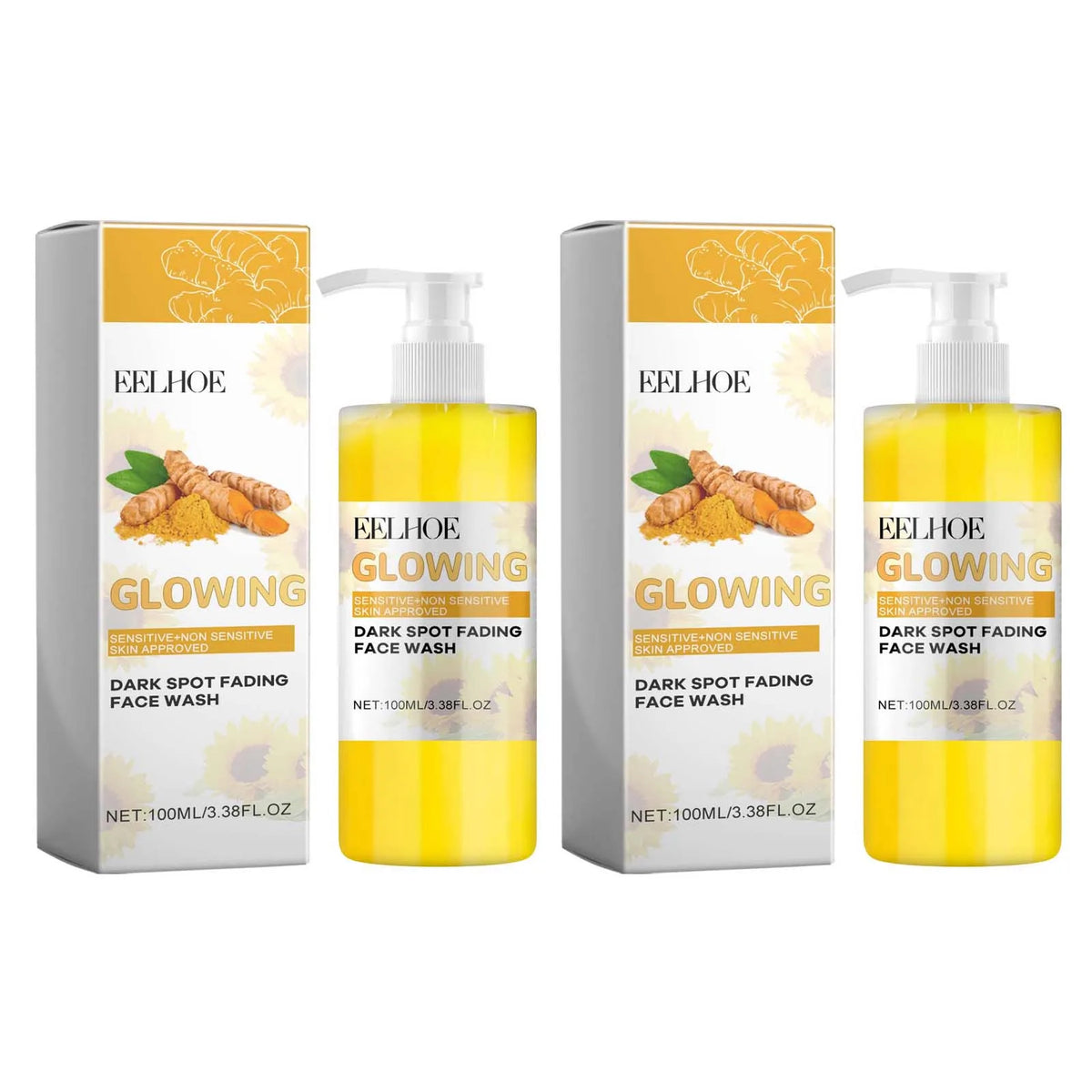 Turmeric Brightening Cleanser & Deep Cleansing Makeup Remover Brightening Face Cleanser Qme 2 x 100ml Boxed