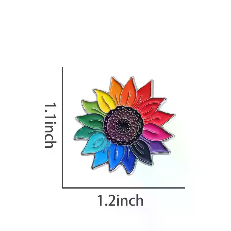 Rainbow Sunflower Enamel Lapel Pin | Alloy Brooch Badge Enamel Lapel Pin Qme