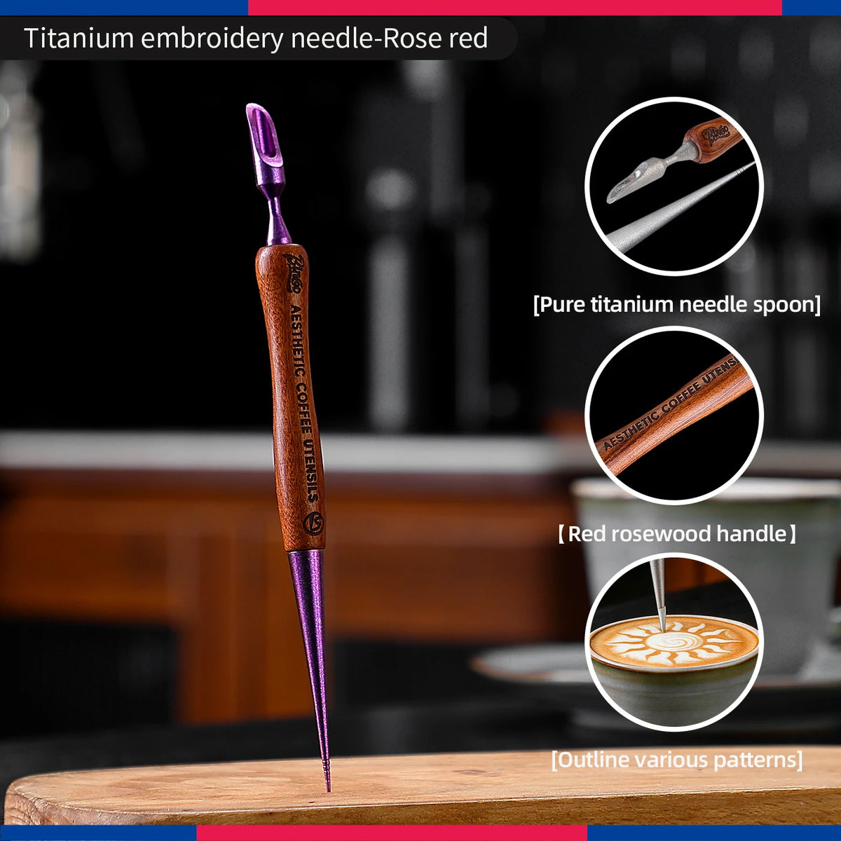 Bincoo Wooden Handle Latte Art Pen – Dual Head Decorating Needle Latte Art Pen Qst VIOLET/紫罗兰