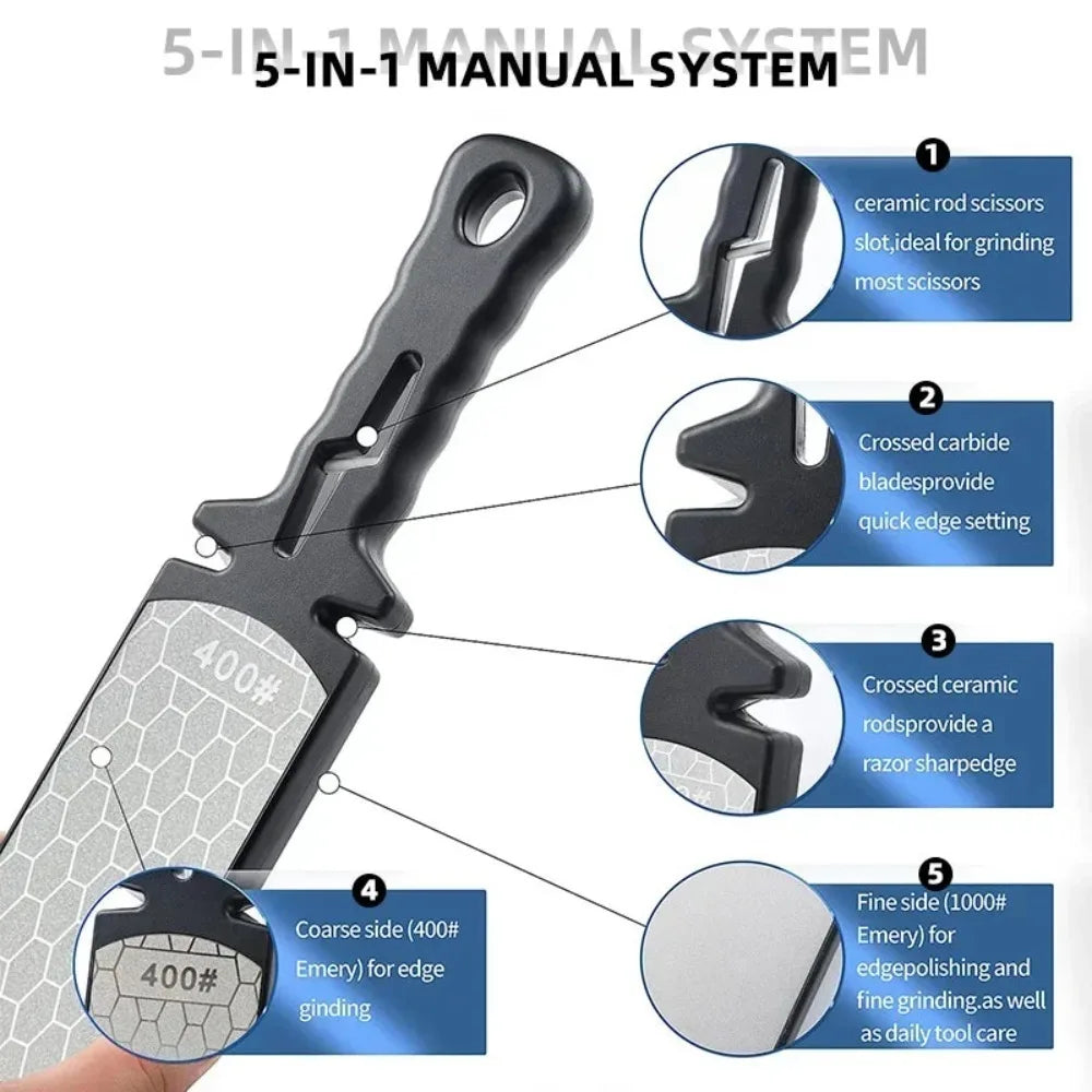 5-in-1 Diamond Knife Sharpener | 400 & 1000 Grit Multi-Tool Knife Sharpener Qme