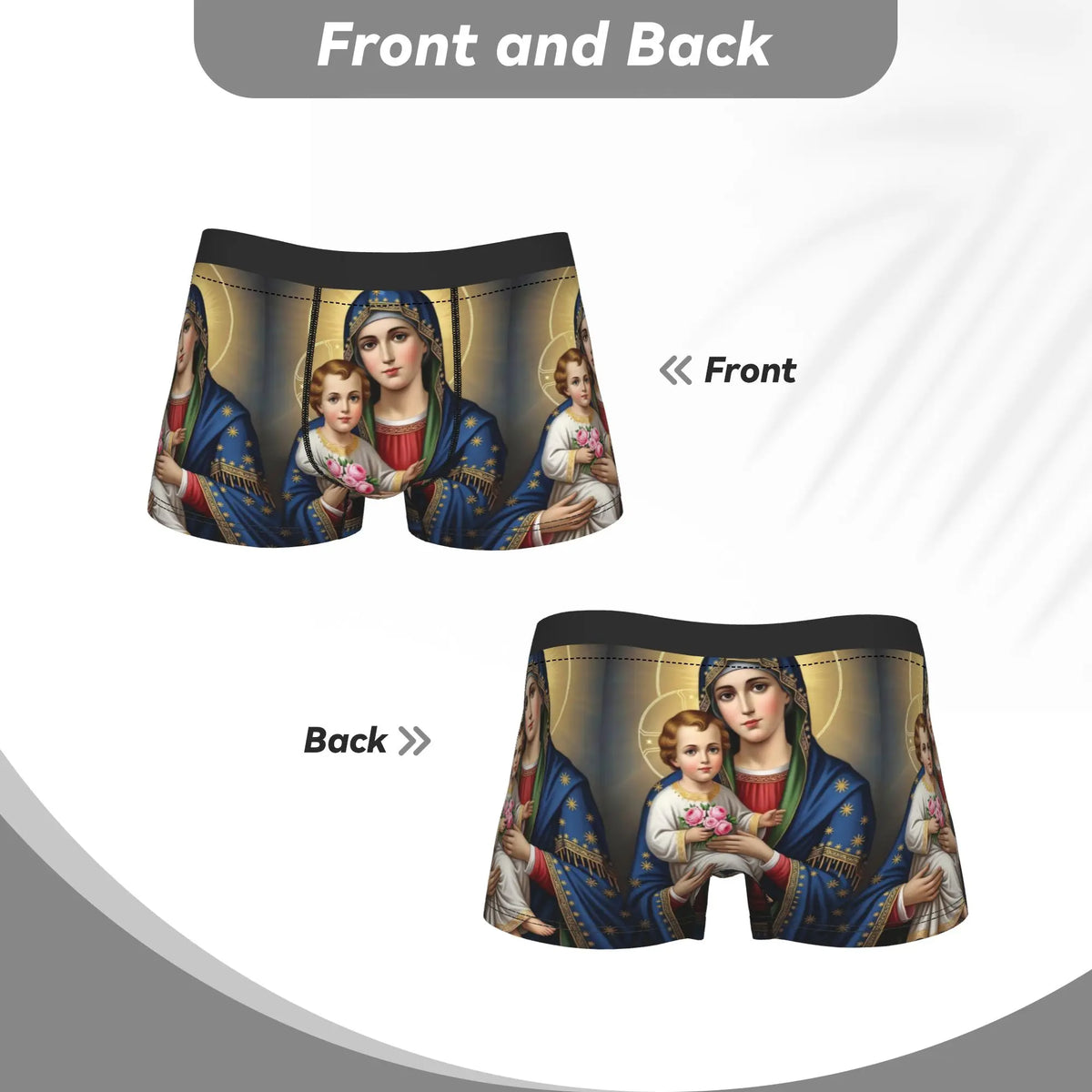 Virgin Mary Floral Art Men's Boxer Shorts – Soft Printed Briefs Men's Boxer Shorts Qst