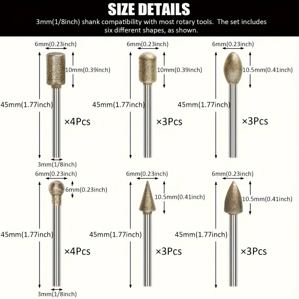20-Piece Diamond Grinding Head Set – Carving & Polishing Kit Rotary Tool Accessory Qme