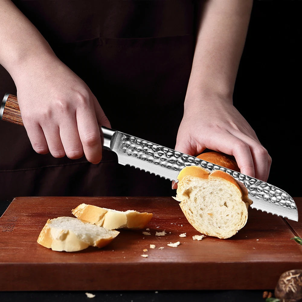 XITUO 8" Damascus Steel Serrated Bread Knife – Handcrafted Serrated Bread Knife Qst