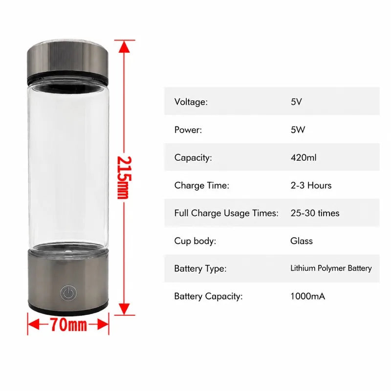 ZARTSEN Hydrogen-Rich Water Generator Bottle – USB Titanium Hydrogen Water Bottle Qst Silver