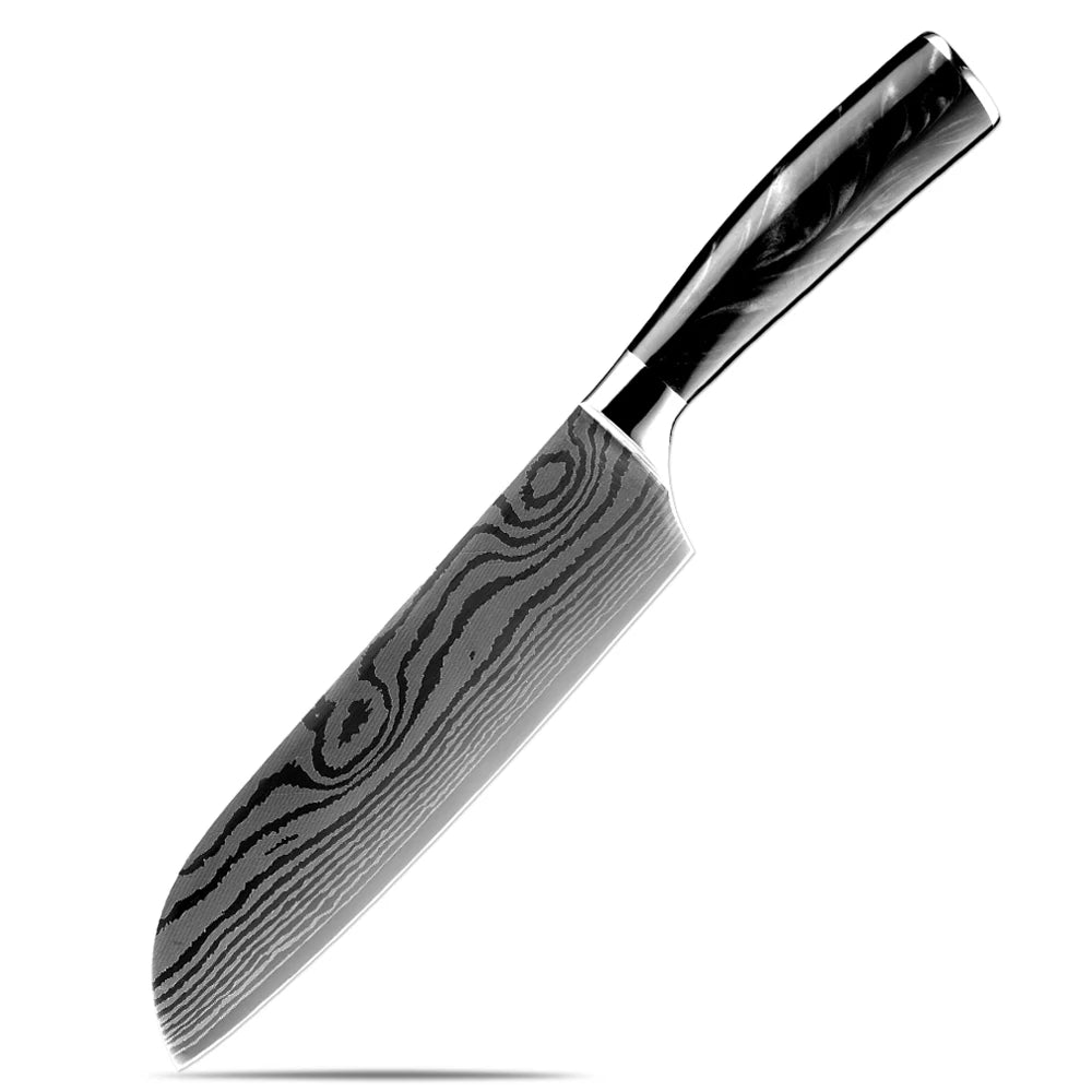 XITUO Japanese Knife Set – Damascus Pattern & Resin Handle Kitchen Knife Set Qst Santoku Knife 1