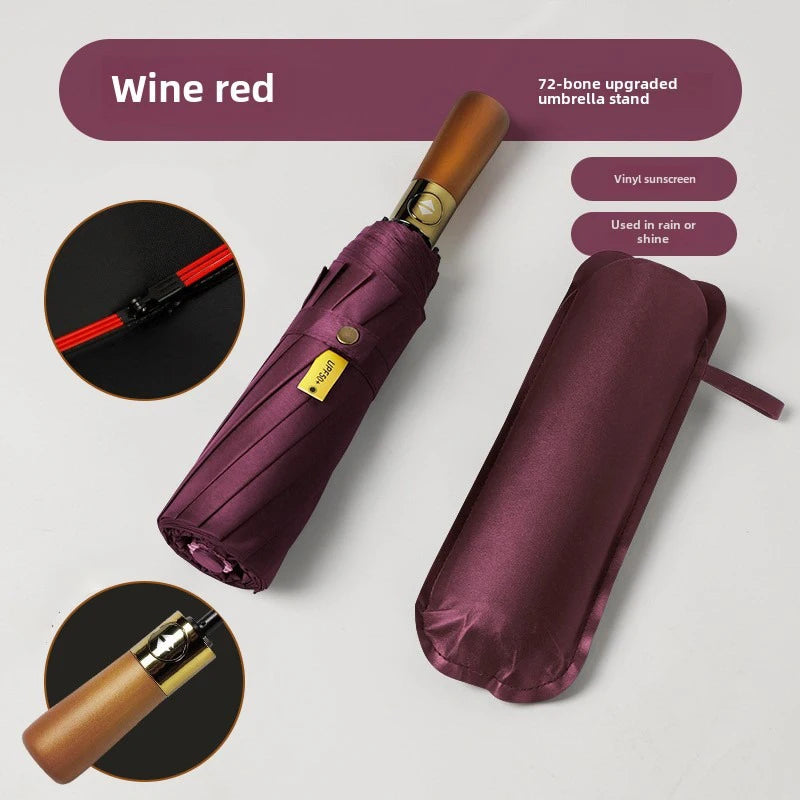 12-Rib Auto Folding Umbrella – Wind-Resistant Sun & Rain Folding Umbrella Qst Burgundy 12K Iron