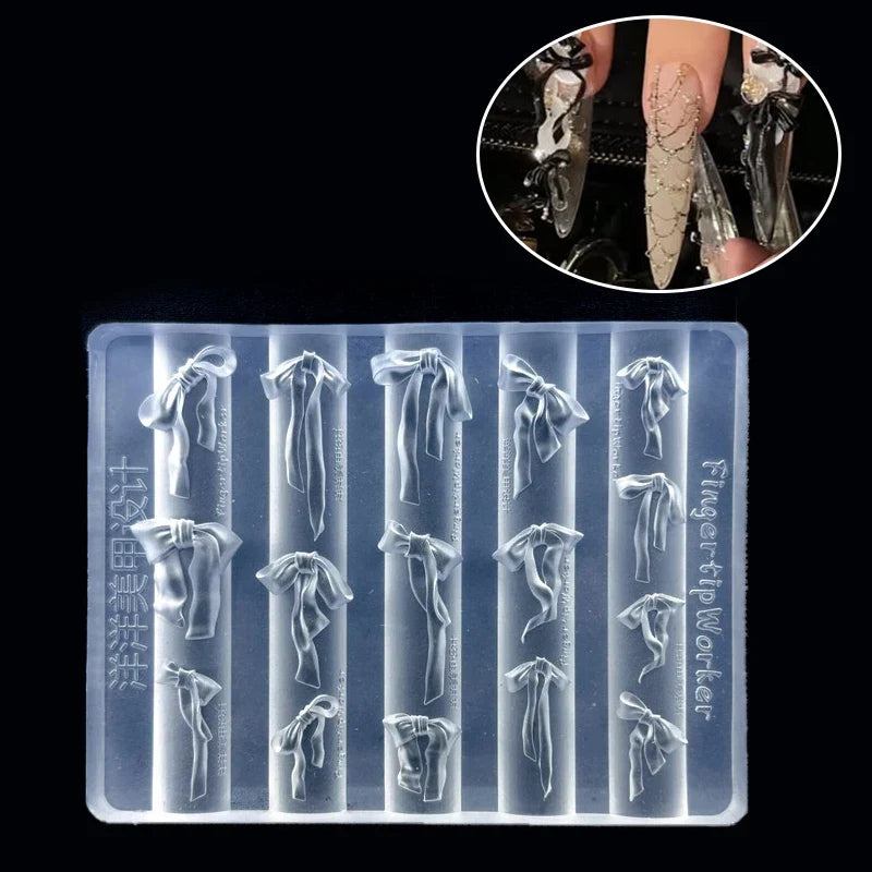 3D Bowknot Silicone Nail Mold – Mixed-Size Ribbon Bow Stamps Silicone Nail Mold Qme