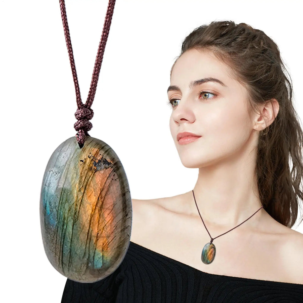 Labradorite Stone Pendant Necklace | Elegant Gift for Her Stone Pendant Necklace Qme