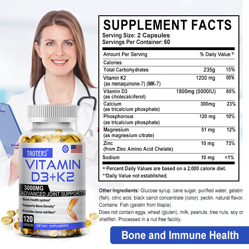 TAOTERS Vitamin D3+K2 Softgels – Bone & Immune Support Vitamin Supplement Qst