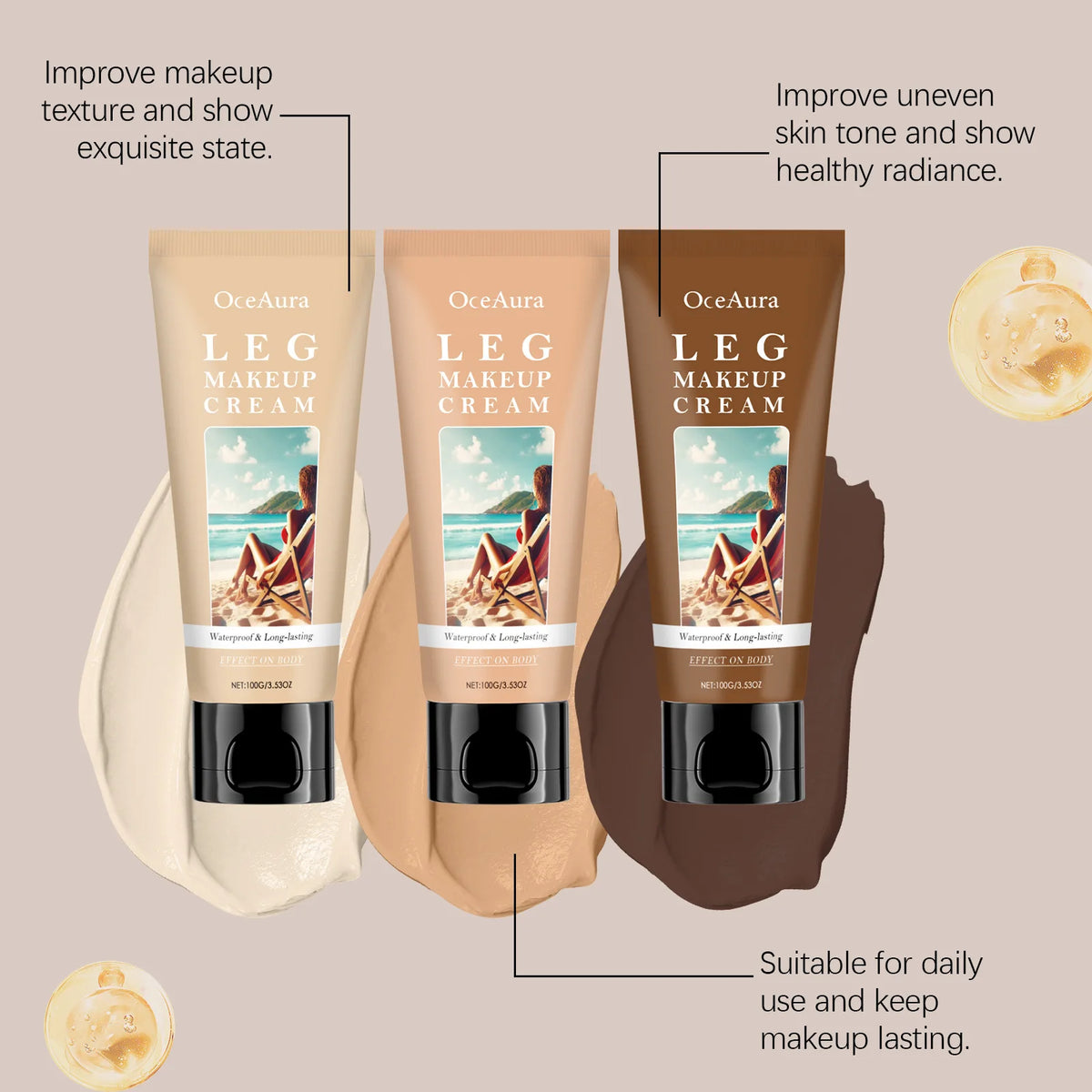 OceAura Leg Makeup Body Lotion – Waterproof Body Foundation Body Makeup Foundation Qst